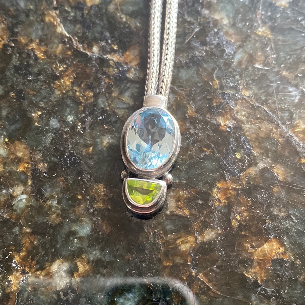 Genuine Aquamarine and Peridot Sterling Silver Necklace